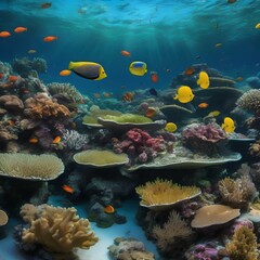 Fototapeta na wymiar A panoramic view of a coral reef ecosystem, teeming with colorful marine life2