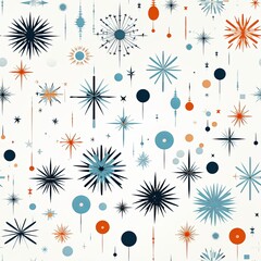 Vintage Christmas Illustration Design: Retro Mid Century Modern Ornaments and Festive Seamless Patterns. Generative AI.
