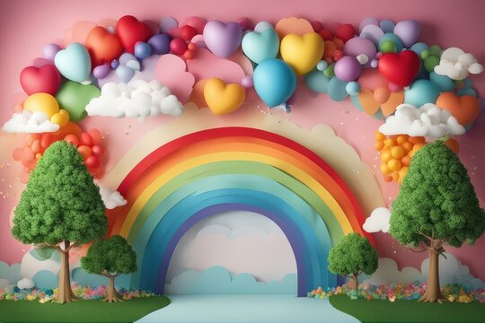 Jujuboo Rainbow Balloons Photography Backdrop-Xfabric-DC-Rai