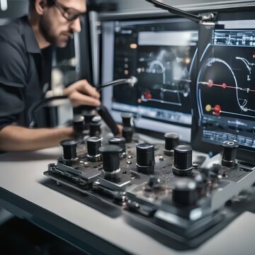A close-up of a scientist adjusting the knobs of a powerful electron microscope1