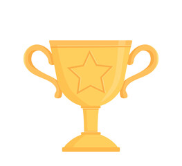 Golden trophy or award concept. Reward for winners at competition and tournament. Cup with star shape. Poster or banner. Cartoon flat vector illustration isolated on white background