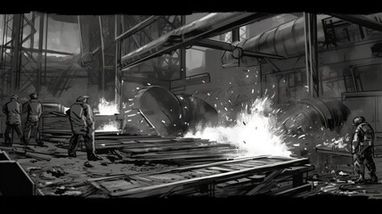 Steel and metal production. Fantasy concept , Illustration painting.