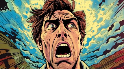 Surprised man with open mouth in pop art style. Fantasy concept , Illustration painting.