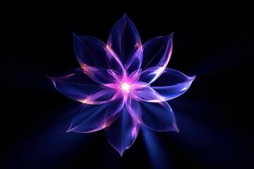 Multicolor neon light flowers isolated on black background