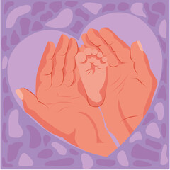 ilustración la maternidad, manos sosteniendo un bebé