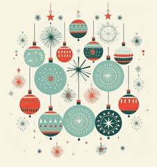 Vintage Christmas Illustration Design: Retro Mid Century Modern Ornaments and Festive  Patterns. Generative AI.