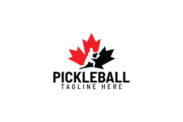pickleball logo with a combination of a pickleball player and a maple leaf for pickleball club, tournament, training, etc.