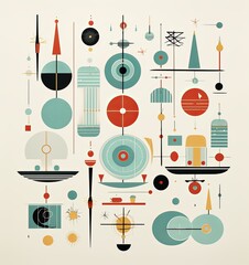 Vintage Christmas Illustration Design: Retro Mid Century Modern Ornaments and Festive  Patterns. Generative AI.