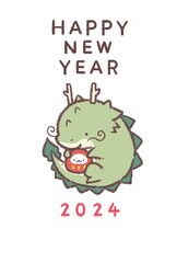 ダルマを抱くタツ2024年賀状縦