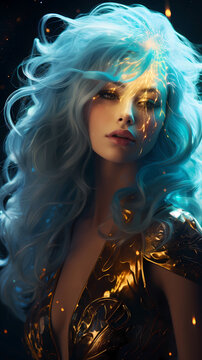 Hand drawn illustration of beautiful supernatural goddess with mysterious power
