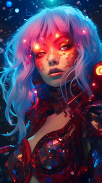 Hand drawn illustration of beautiful supernatural goddess with mysterious power
