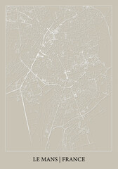 Le Mans (Pays de la Loire, France) street map outline for poster, paper cutting.