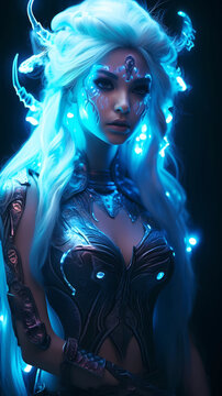 Hand drawn illustration of beautiful supernatural goddess with mysterious power
