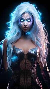 Hand drawn illustration of beautiful supernatural goddess with mysterious power
