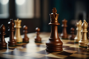 chess piece on chess board. concept of ideas, challenge, leadership, strategy, business and success. 