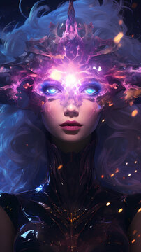 Hand drawn illustration of beautiful supernatural goddess with mysterious power
