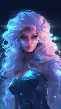 Hand drawn illustration of beautiful supernatural goddess with mysterious power
