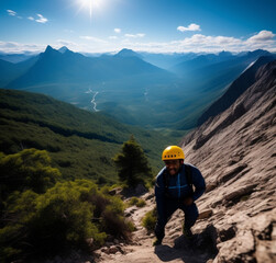 black man hiking in the mountains, Generative AI