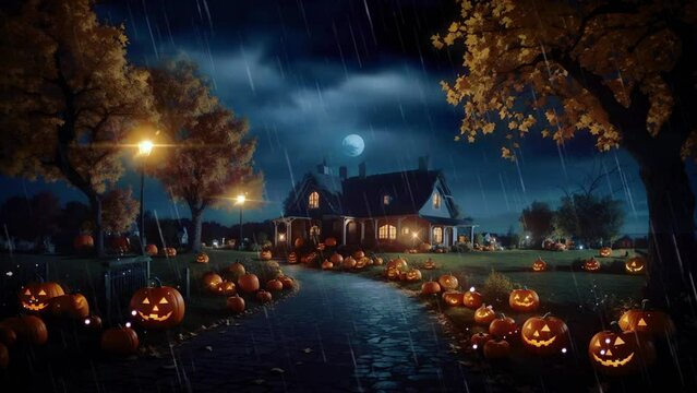 Happy halloween haunted house horror in the dark full moon 4K