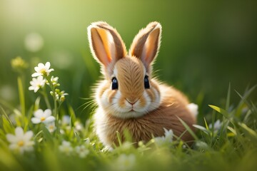 Fototapeta na wymiar A cute baby rabbit in the grass in spring Generative AI