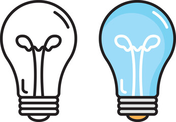 Lightbulb icon graphic, line art and color.