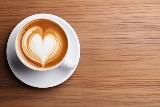 Cup of coffee with milk foam in the shape of a heart and space for text Barista Art Generative ai