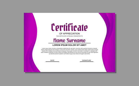 a certificate template with a purple wavy design