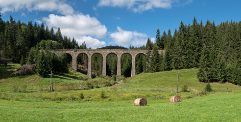 The Chmarossky Viaduct at Telgart village. Technical monument railroad bridge. Slovakia.
