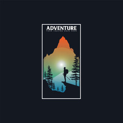 Adventure hiking logo vintage with sunset design vector image