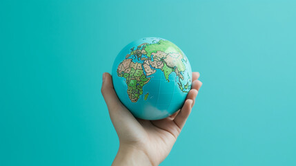 Hand holding a blue earth globe