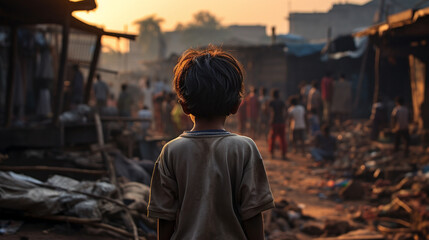 Hungry boy in a slum district