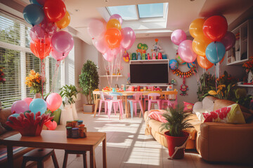 childrens birthday party in decorated roomnatural ligh