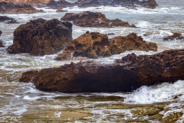 View of the Atlantic Ocean coast in the area of Essaouira in Morocco.