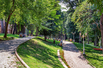 View of the famous park Gulhane in the historical center of the Istanbul. Turkey.