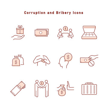 汚職・賄賂・政治献金に関するアイコンのセット