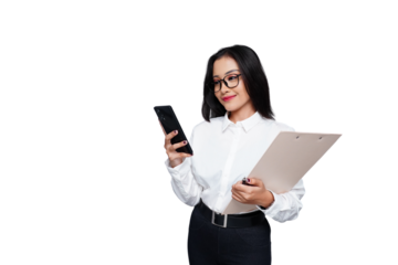 Young Asian Business Woman with Clipboard Isolated Background