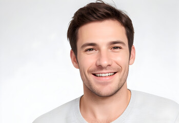 Fototapeta premium Handsome young man smiling cheerful at the camera with a smile on face showing teeth