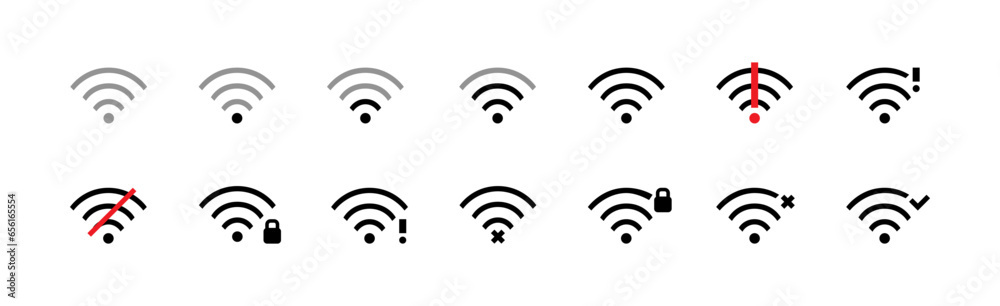Wall mural set of wireless connection icons. no signal, secure connection and others. pixel perfect, editable s