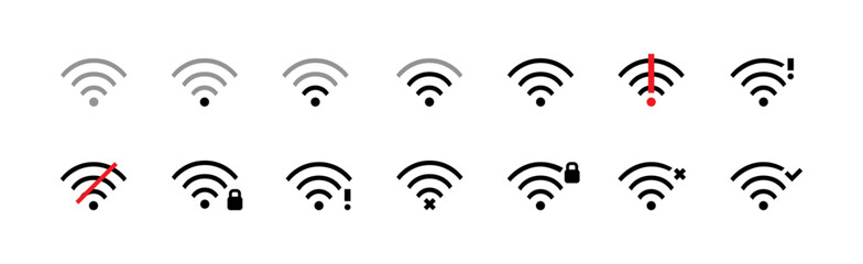 Set of wireless connection icons. No signal, secure connection and others. Pixel perfect, editable stroke icon - obrazy, fototapety, plakaty