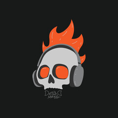 Skull on fire vector illustration wear headset suitable for printable media like t shirt, poster, sticker, etc