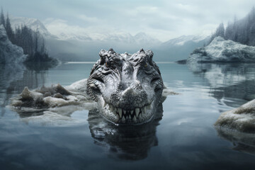 crocodiles monitor prey in the river - obrazy, fototapety, plakaty