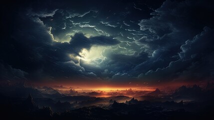 Obraz premium nighttime cloudscapes, digital art illustration, Generative AI