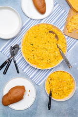Macaroni and cheese above table view