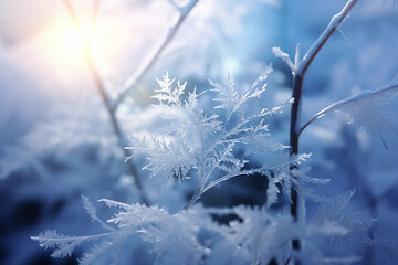 Generative AI Image of Winter Season Background with Snowflake Plant - obrazy, fototapety, plakaty