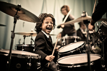 Obraz na płótnie Canvas kids playing drums in a school