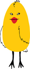 Cool yellow chicken character. Quirky comic bird character illustration