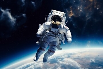 Astronaut Floating in the Vast Emptiness of Space Represents Humanity's Innate Drive to Explore and Understand the Universe - obrazy, fototapety, plakaty
