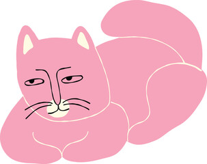 Comic pink cat with lovely face. Hand Drawn cartoon comic illustration