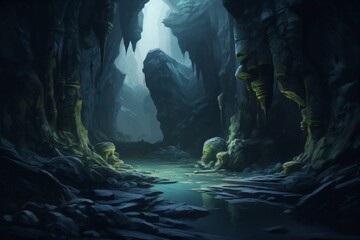 Water stream in a cave - obrazy, fototapety, plakaty
