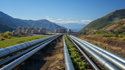 Sprawling Industrial Pipeline Transporting Essential Resources Across Vast Distances, The Backbone Supporting Modern Civilization